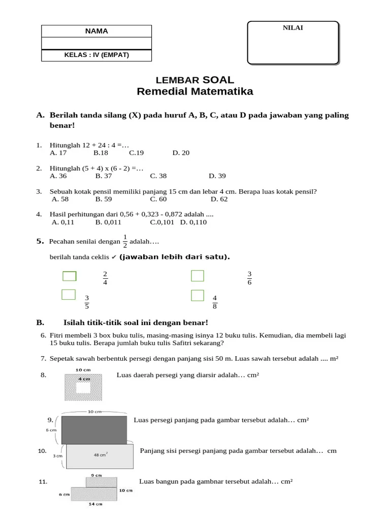 Soal Matematika Asesmen Sumatif Akhir Semester 2 Kelas 4 THN 2025 PDF Soal Matematika Asesmen Sumatif Akhir Semester 2 Kelas 4 THN 2025 PDF