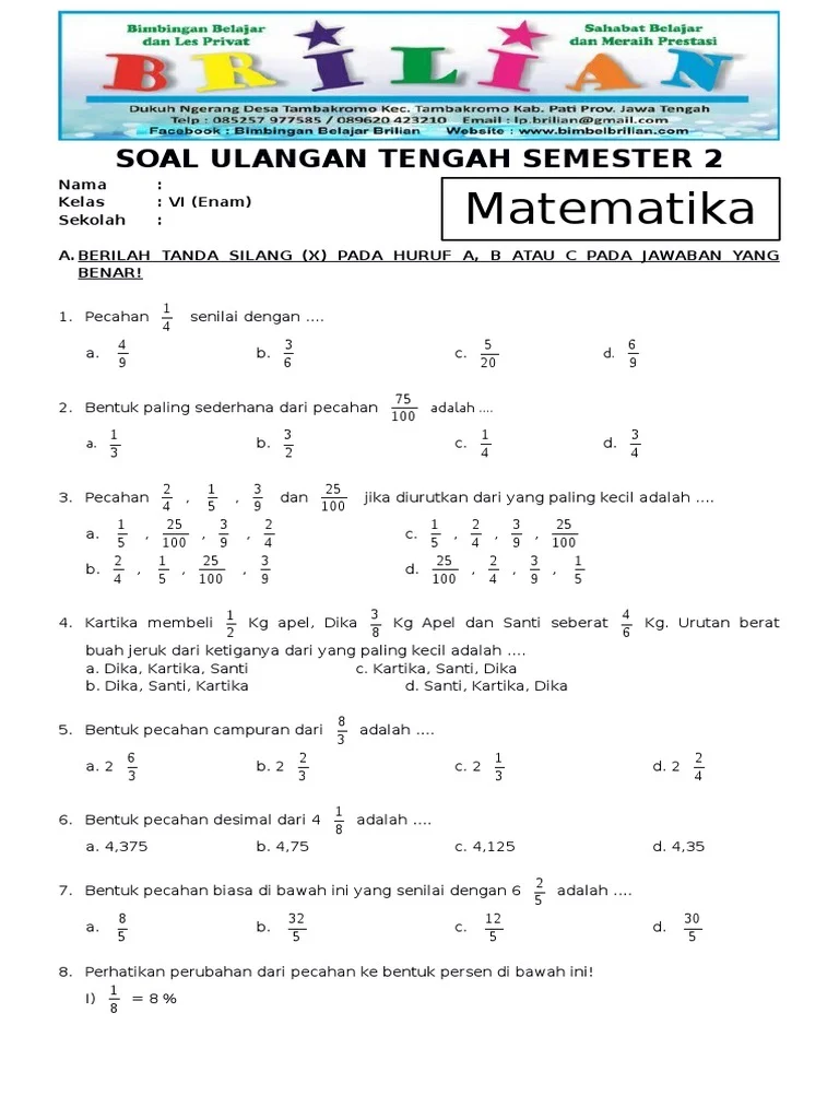 Panduan Lengkap Contoh Soal Ujian Semester 1 Matematika Kelas 2 SD