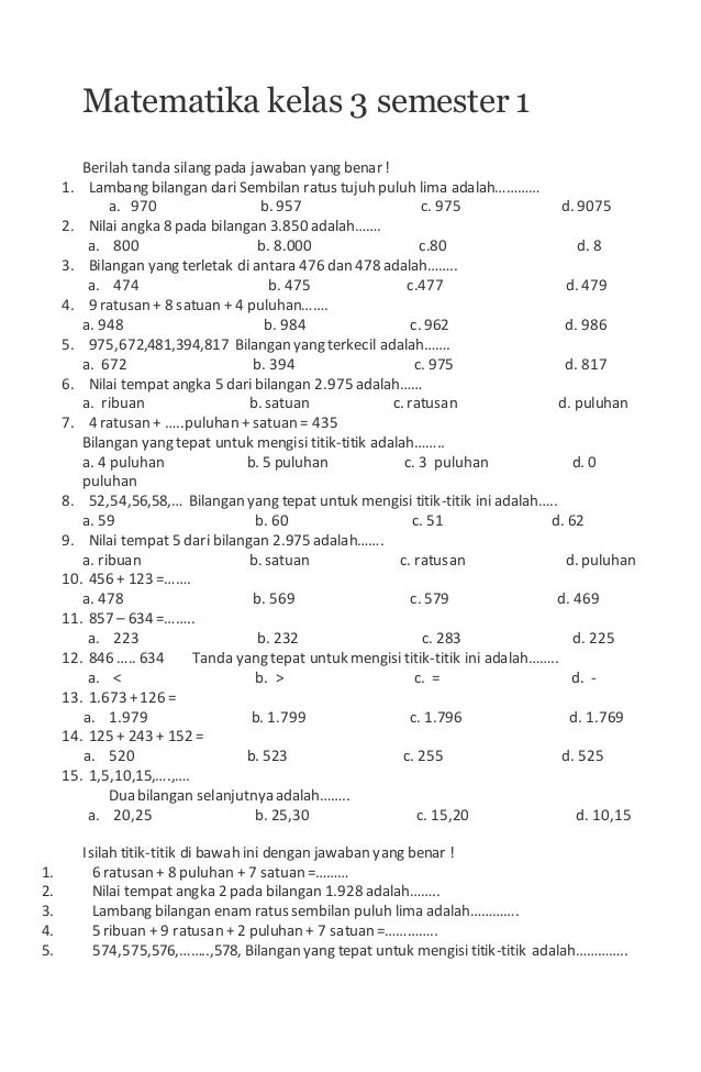 5 Rahasia Soal Ulangan Matematika Kelas 3 Semester 1 Tahun 2026 yang Wajib Diketahui