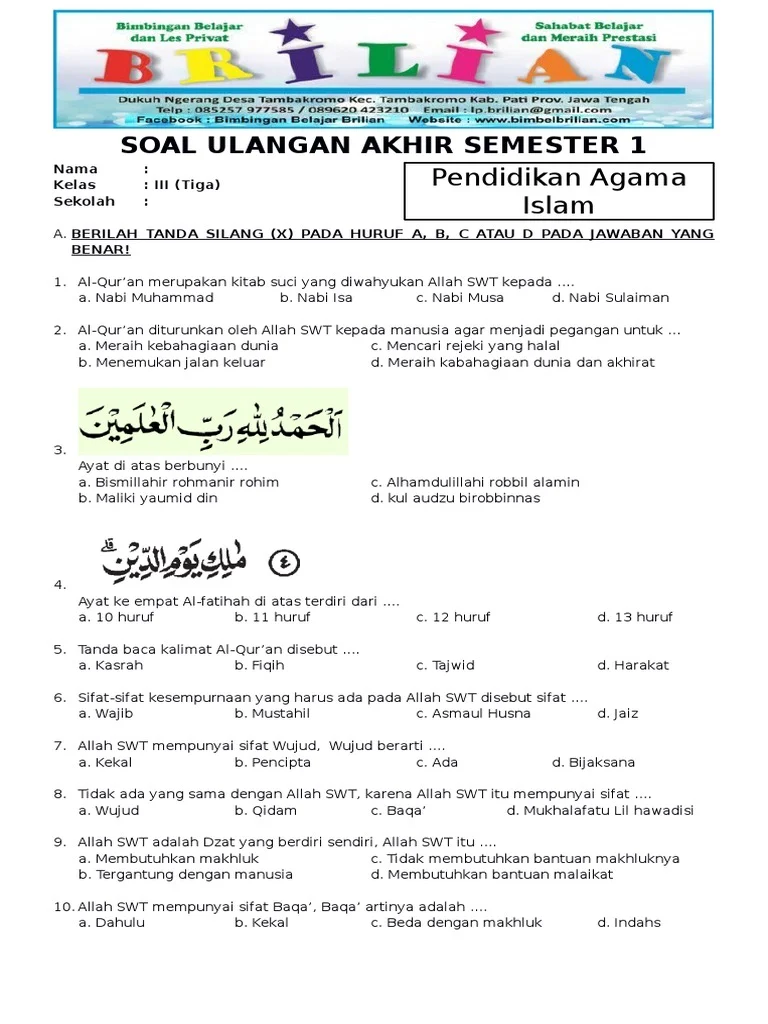 Soal Uas Pai Kelas 3 Semester 1 Kurikulum 2013 Dalchaebi
