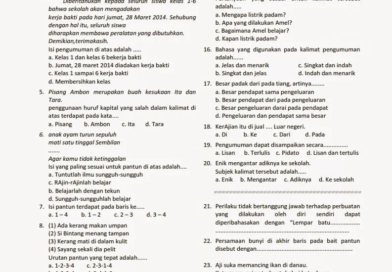 5 Soal Ulangan Bahasa Indonesia Kelas 4 Semester 2 yang Sering Bikin Siswa Bingung di 2026