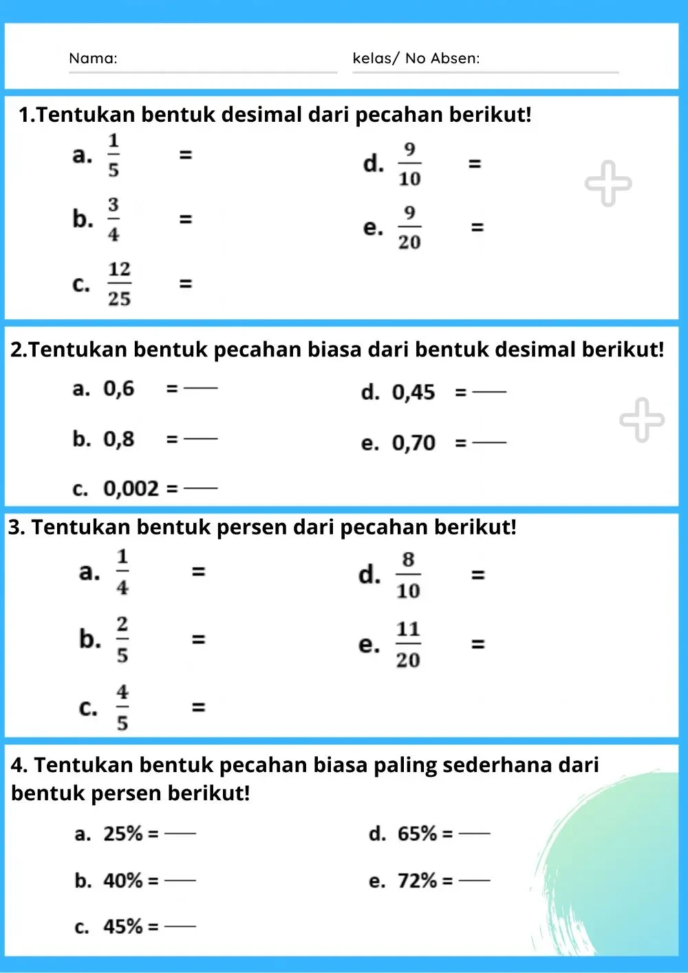 Soal Mengubah Pecahan Biasa Ke Desimal Kelas 4 Sd - Homecare24