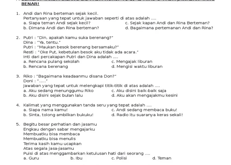 Ternyata 5 Contoh Soal Bahasa Indonesia Kelas 3 Semester 1 Ini Sering Diujikan 2026