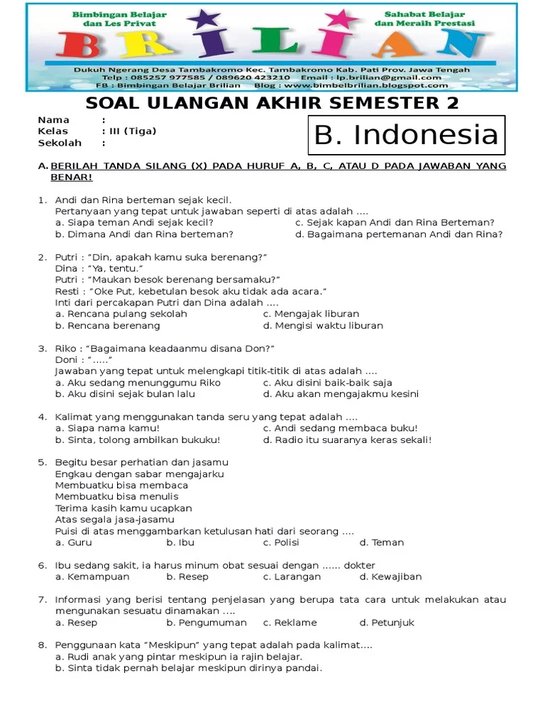 Ternyata 5 Contoh Soal Bahasa Indonesia Kelas 3 Semester 1 Ini Sering Diujikan 2026