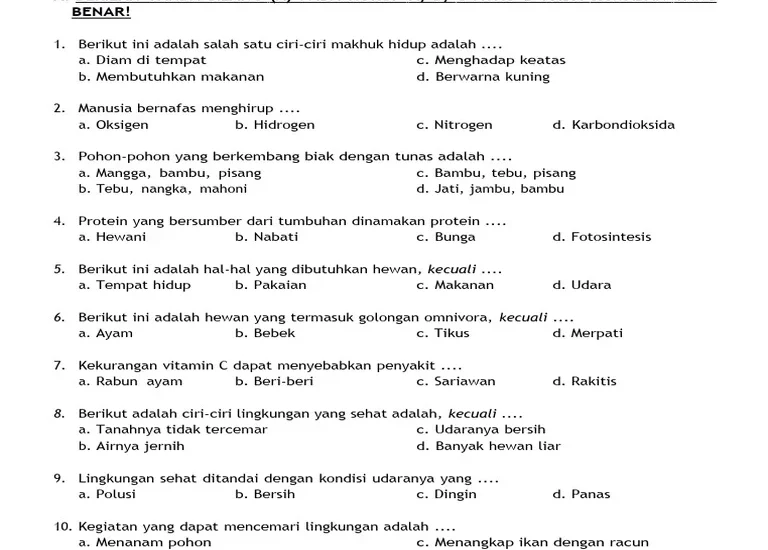 10 Kisi Kisi Soal Lingkungan Alam dan Sekitar Kelas 3 SD yang Wajib Dikuasai Siswa Sebelum Ujian 2026
