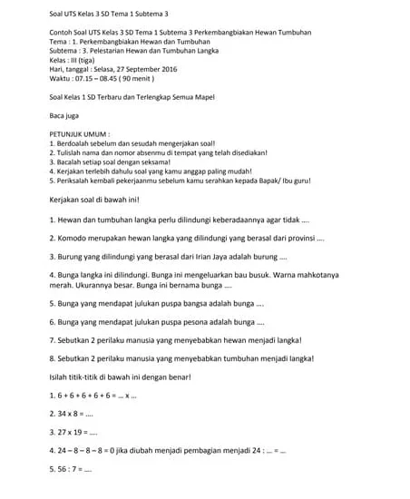 5 Fakta Mengejutkan Soal UTS Kelas 3 SD Tema 1 yang Wajib Orang Tua Tahu di Tahun 2026