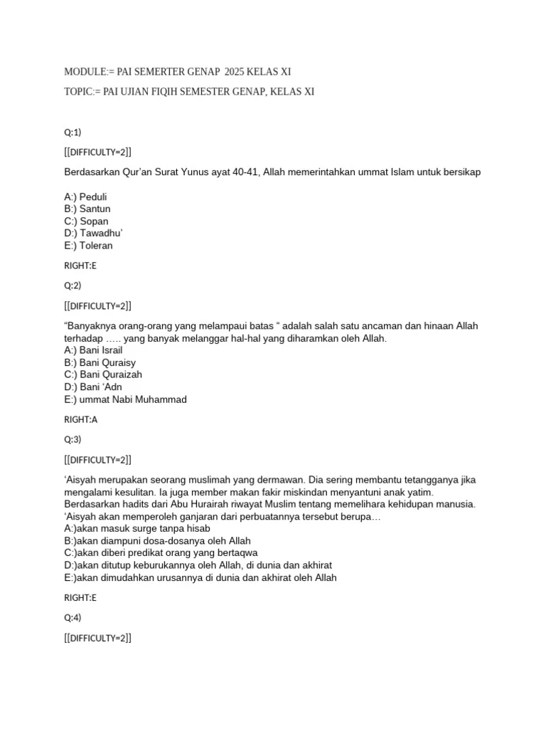Ujian Fiqih PAI Kelas XI Genap 2025 PDF