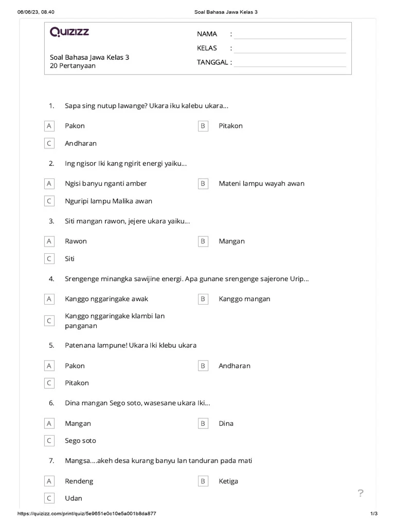 Soal Bahasa Jawa Kelas 3 PDF
