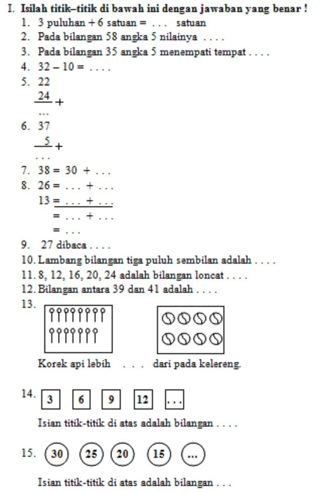 7 Pola Soal Ulangan Matematika Kelas 1 Semester 2 yang Sering Muncul di