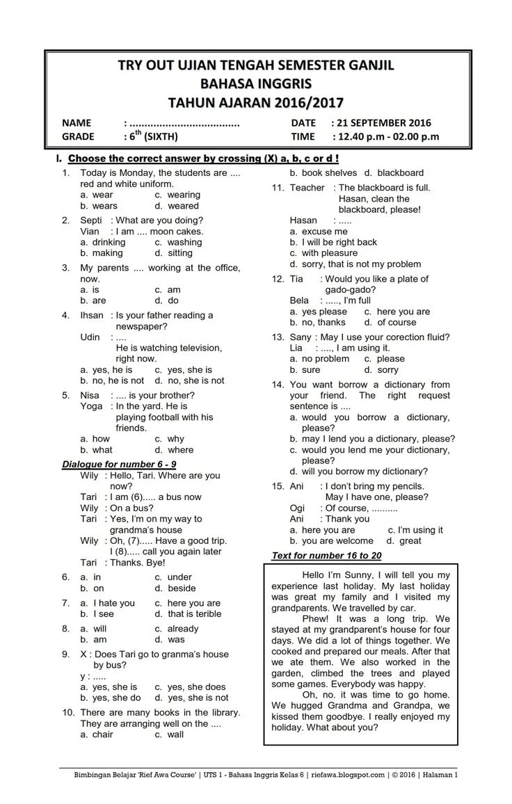 Contoh Soal Past Tense Kelas 9