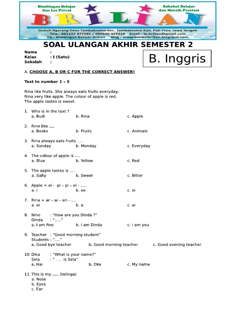 7 Contoh Soal Bahasa Inggris Kelas 6 Semester 1 Kurikulum 2013 yang Sering Muncul di Ujian 2026