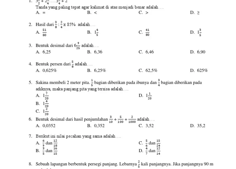 7 Contoh Soal UTS Matematika Kelas 5 SD Semester 1 yang Wajib Dikuasai agar Nilai 100 di Tahun 2026