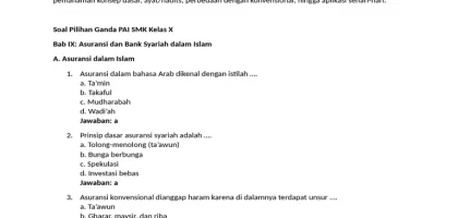 Soal PAI SMK Kelas X Asuransi Bank Syariah PDF