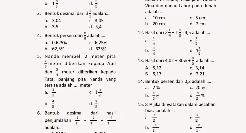 Akhirnya Tersedia 7 Link Download Soal Matematika Kelas 5 Semester 1 Kurikulum 2013 Tahun 2026 Wajib Dicoba