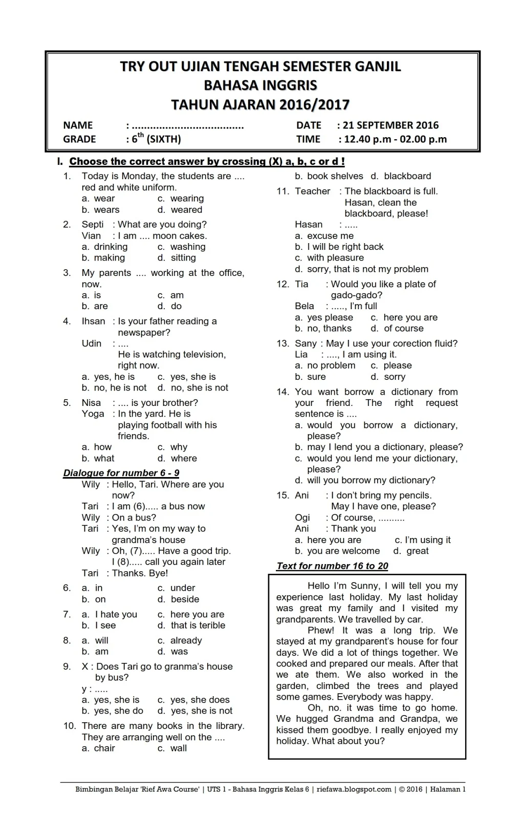 Kata Depan Bahasa Inggris