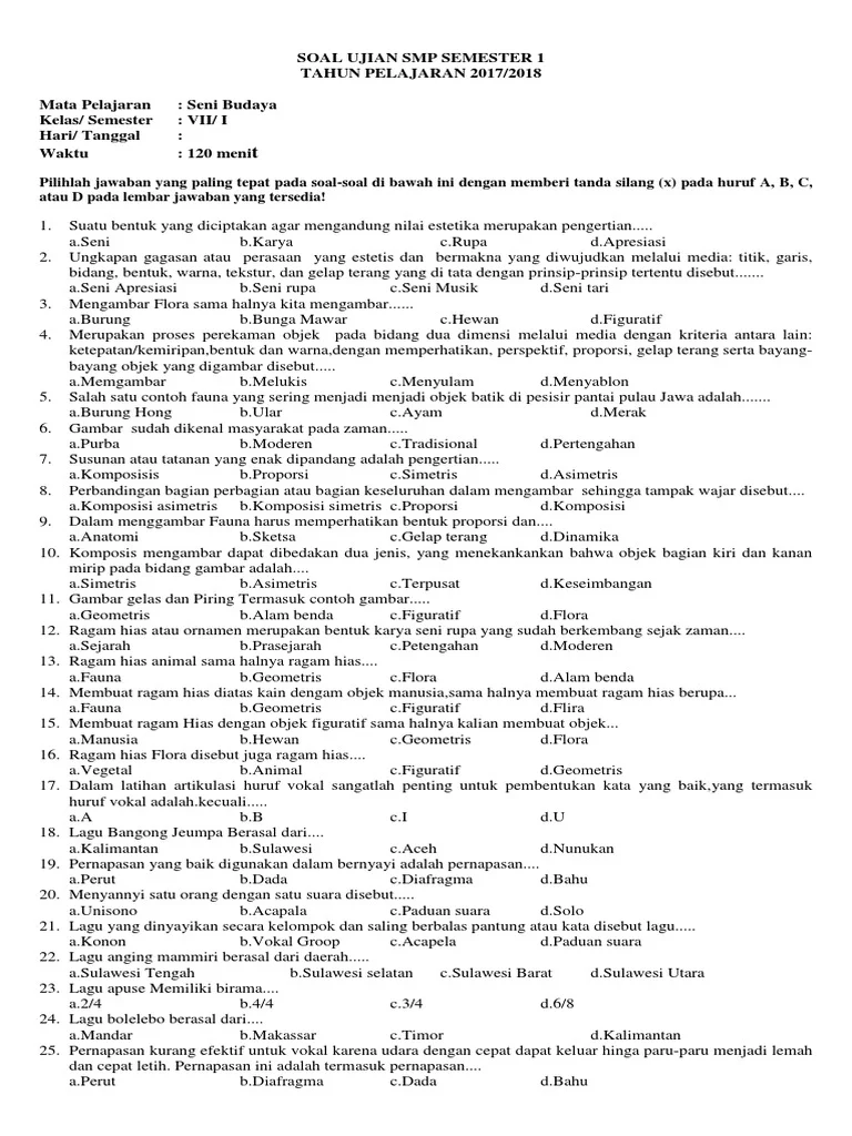 Contoh Soal Seni Budaya - Piffle me