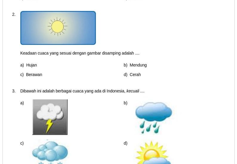 10 Kisi Kisi Soal Materi Cuaca SD Kelas 3 yang Wajib Dikuasai Siswa Sebelum Ujian