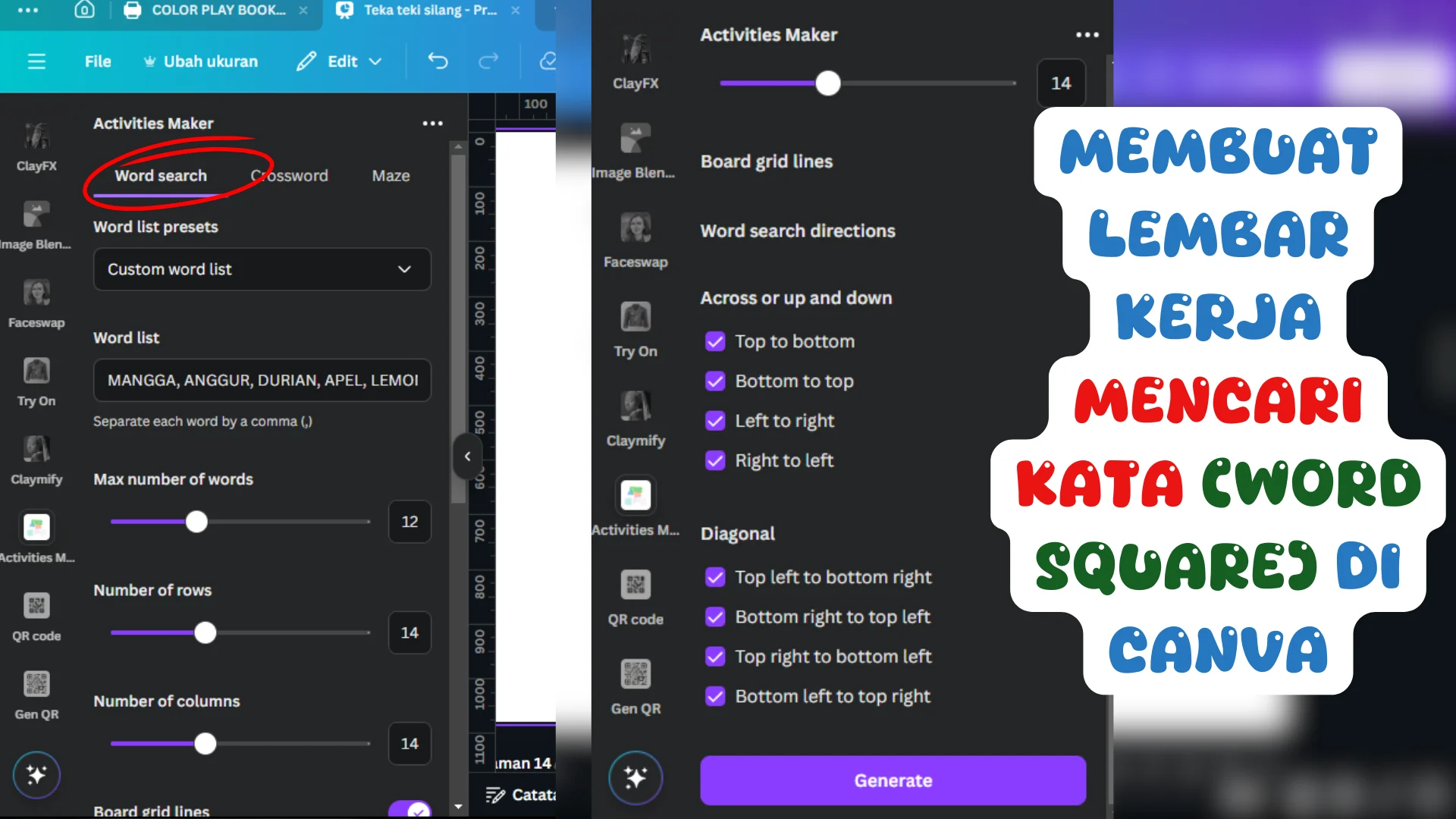 Cara Membuat Lembar Kerja Mencari Kata Word Square Otomatis di Canva Cara Membuat Lembar Kerja Mencari Kata Word Square Otomatis di Canva