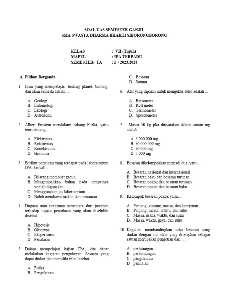 Soal Kelas 7 SMP PDF Soal Kelas 7 SMP PDF