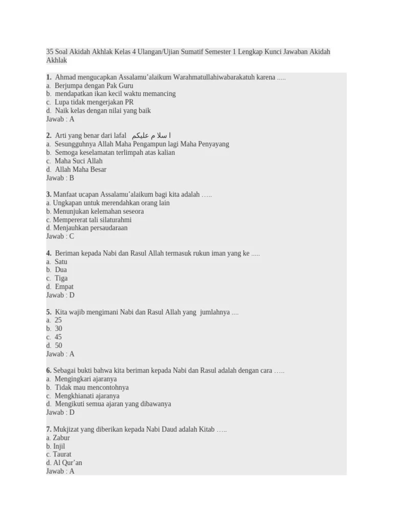 7 Rahasia Soal Akidah Akhlak Kelas 4 Semester 1 yang Wajib Diketahui Sebelum Ujian