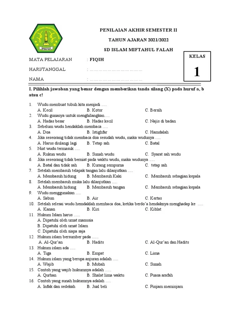 7 Rahasia Soal Fiqih Kelas 1 Semester 2 yang Wajib Tahu Sebelum Ujian 2026