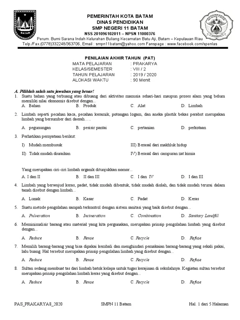 Soal Prakarya Kelas 8 Semester 2 PDF Soal Prakarya Kelas 8 Semester 2 PDF
