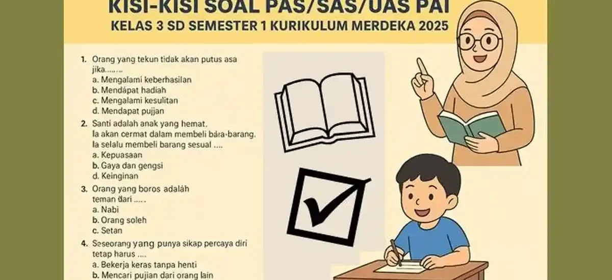 Akhirnya Terungkap Kisi Kisi Soal PAI Kelas 3 UTS Semester 1 K13 yang Wajib Dipelajari Siswa