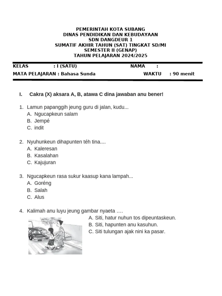 Soal Bahasa Sunda Kelas 1 Semester 2 PDF Soal Bahasa Sunda Kelas 1 Semester 2 PDF