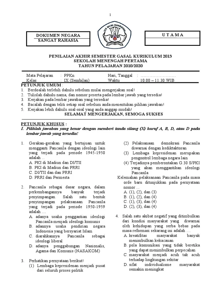 Soal PTS PPKn Kelas 9 Semester 1 Kurikulum 2013: 7 Tipe Soal yang Wajib Kamu Kuasai Agar Lulus Ujian