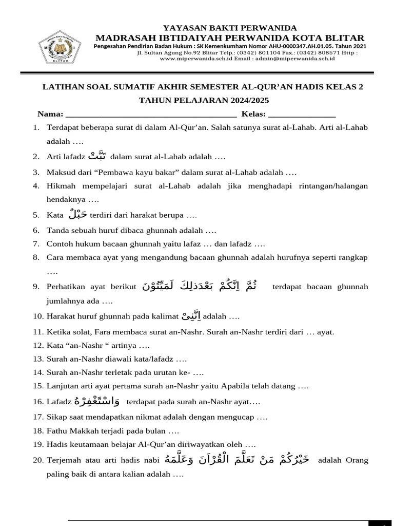 Terbukti 5 Rahasia soal al quran hadis kelas 2 semester 1 untuk Pahami Kewajiban Berbakti