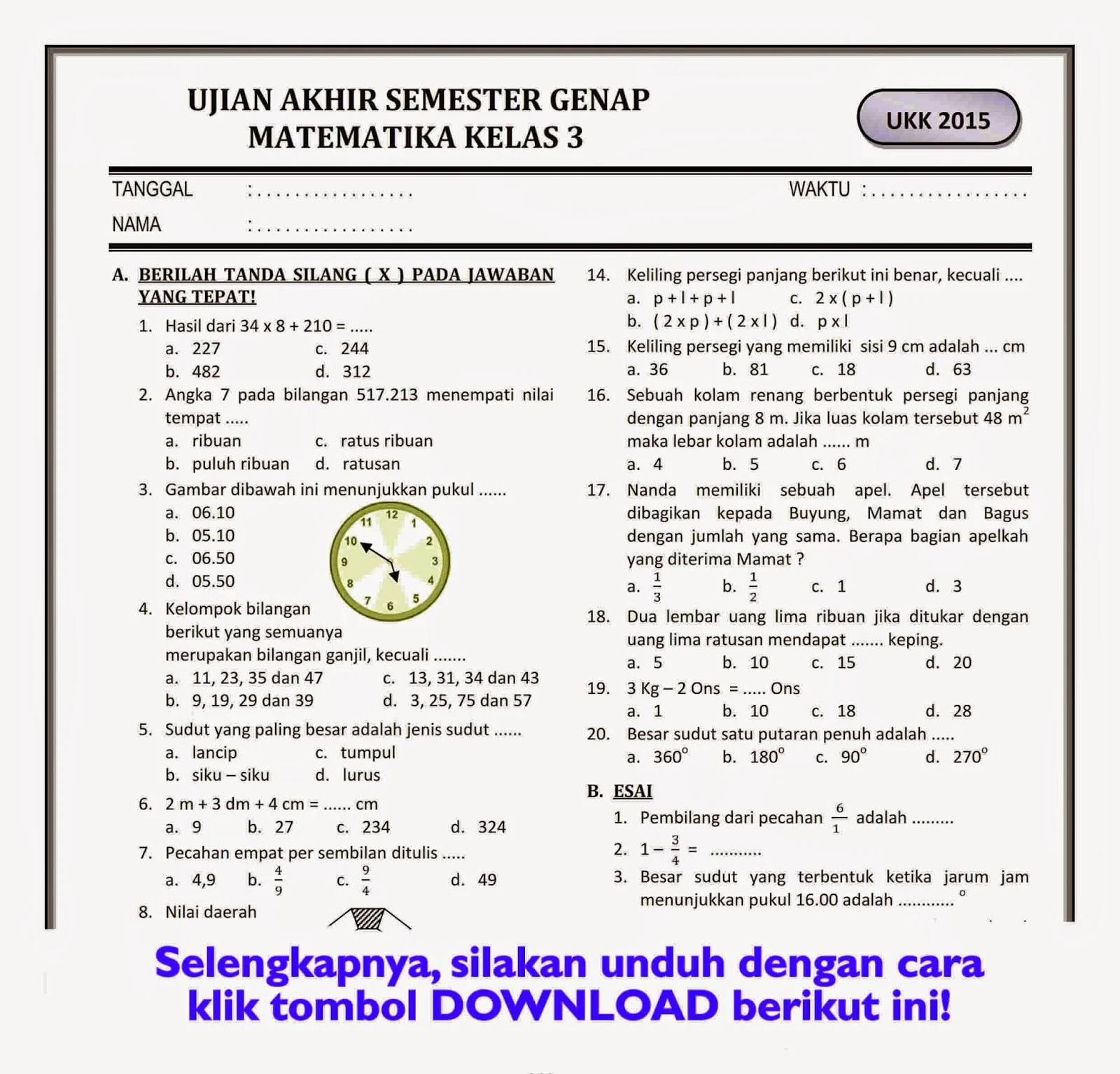 Menyongsong Kenaikan Kelas Latihan Soal Komprehensif untuk Siswa Kelas Menyongsong Kenaikan Kelas Latihan Soal Komprehensif untuk Siswa Kelas