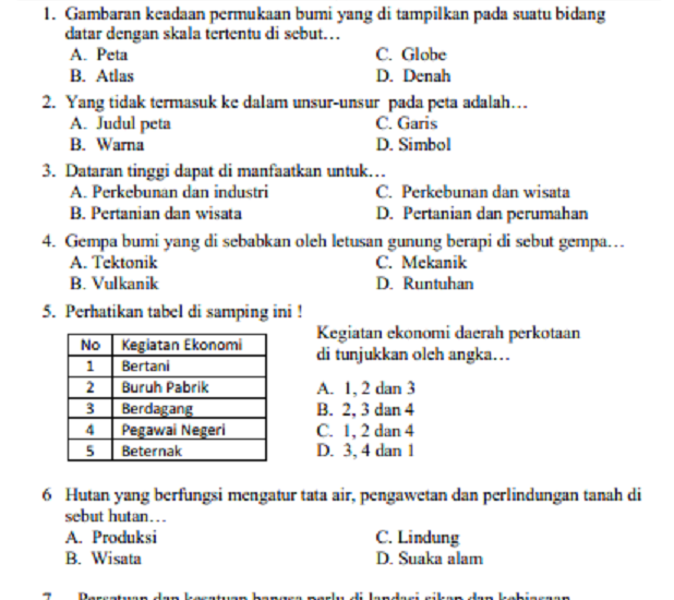soal ips kelas 6 semester 1 kurikulum 2013
