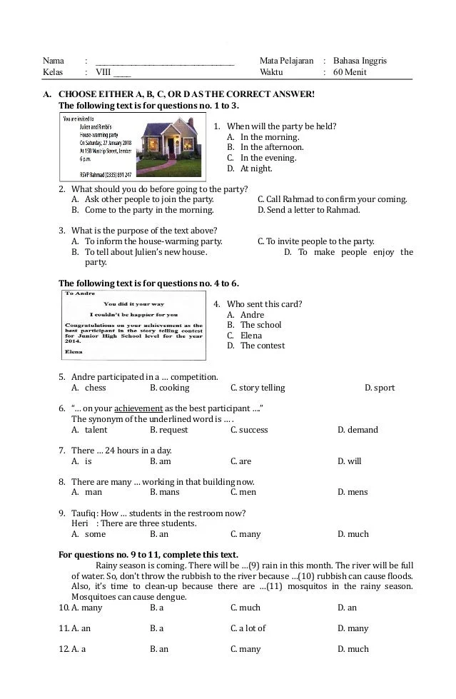 soal essay bahasa inggris kelas 8 semester 1 beserta jawabannya
