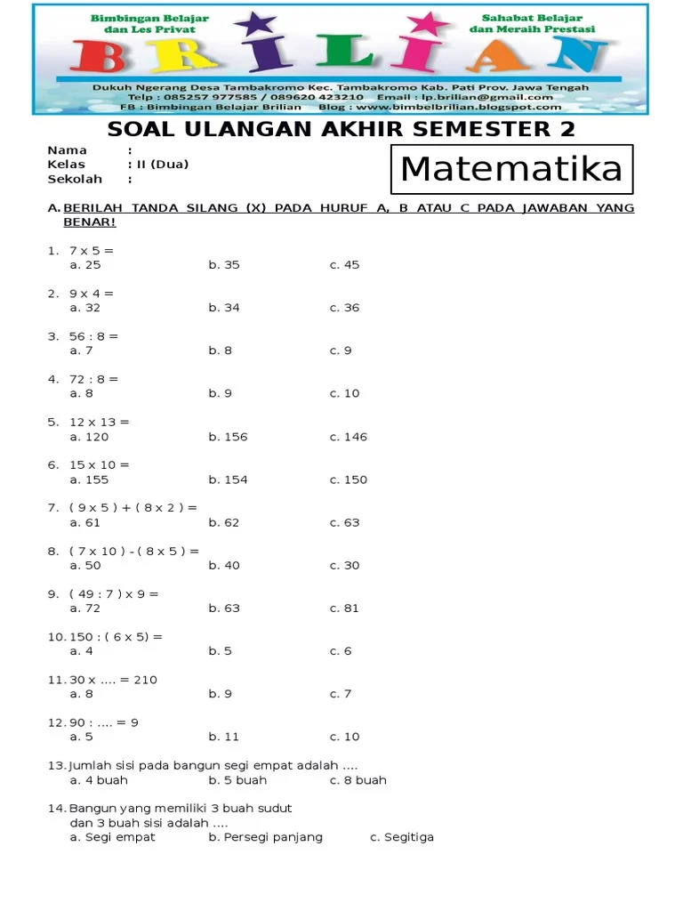 Terbukti Rahasia 7 Contoh Soal Soal Matematika Kelas 2 SD Bikin Anak Sukses Sebelum Ujian