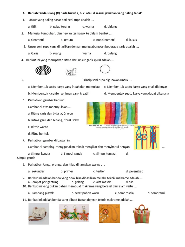 Latihan Terbaru Contoh Soal Karya Seni Rupa Kelas 5 Semester 2 Agar Nilai Sempurna