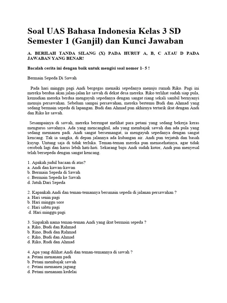 Rahasia Skor Sempurna Kerjakan Soal UAS Bahasa Indonesia Kelas 3 SD Kurikulum 2013
