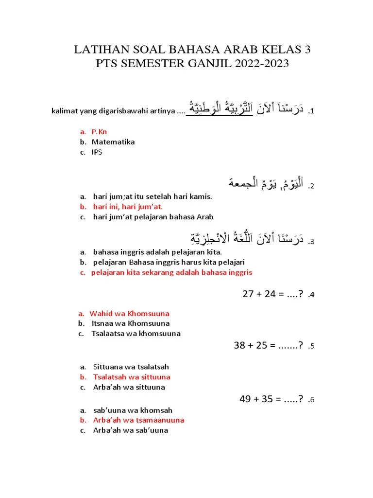 Rahasia Sukses Menjawab Soal UAS Bahasa Arab Kelas 3 Semester Anjilo Agar Nilai Tinggi