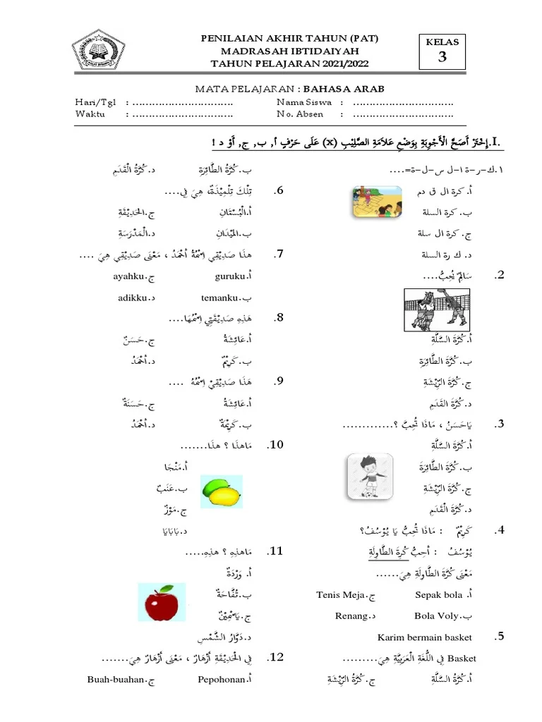 Wajib Tahu! Bocoran Soal UAS Bahasa Arab MI Kelas 3 Semester 1 Agar Nilai Sempurna